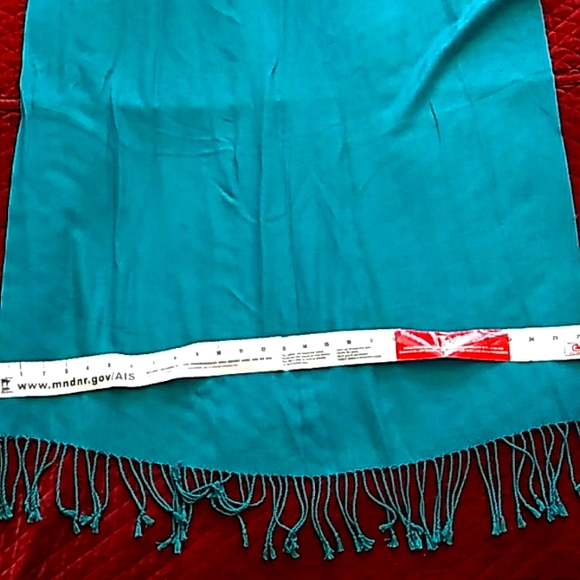 βοΈ Cashmere & Silk PASHMINA TEAL Scarf w/Fringe Huge - Picture 1 of 16